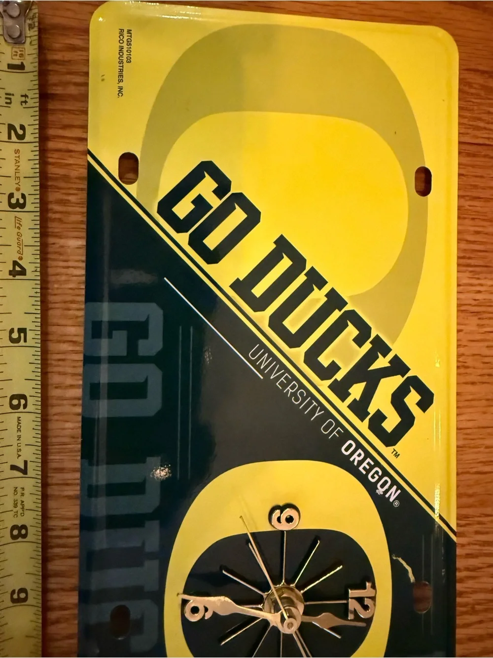 Go Ducks Yellow & Green License Plate Clock Oregon Ducks